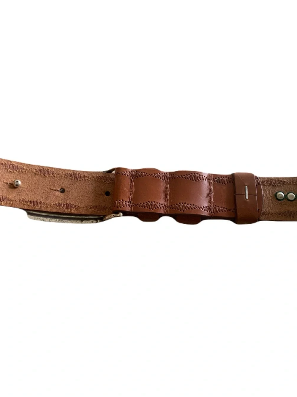 Olga Santini Womens Small Tan Brown Silver Tone Buckle Belt Western Boho Cowgirl